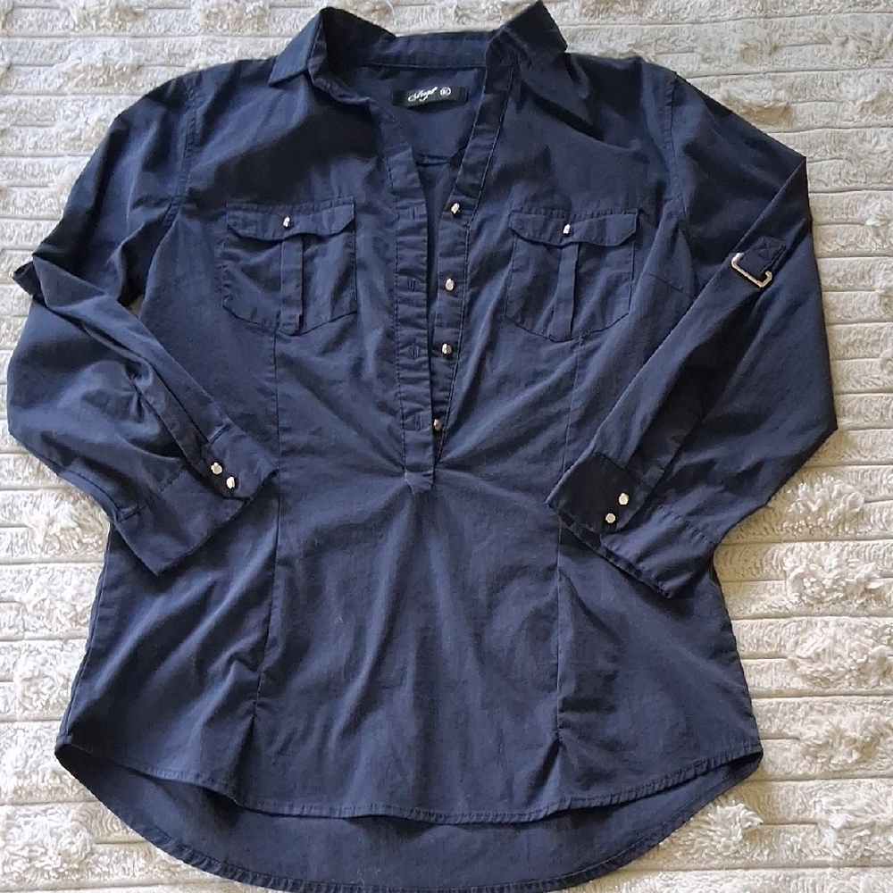 Fragil Navy Button-Up Blouse Medium